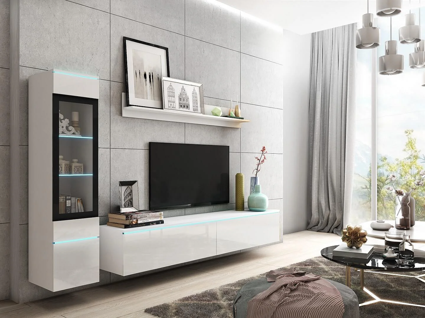 VEVE Wandschrank, 1 Farbe, Weiß/Hochglanzweiß mit Beleuchtung