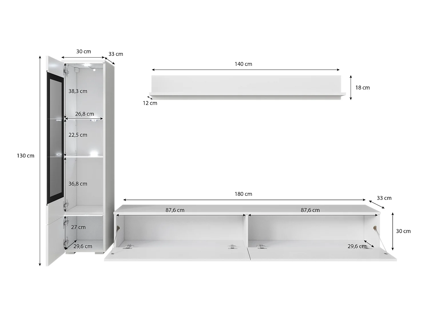 VEVE Wandschrank, 1 Farbe, Weiß/Hochglanzweiß mit Beleuchtung