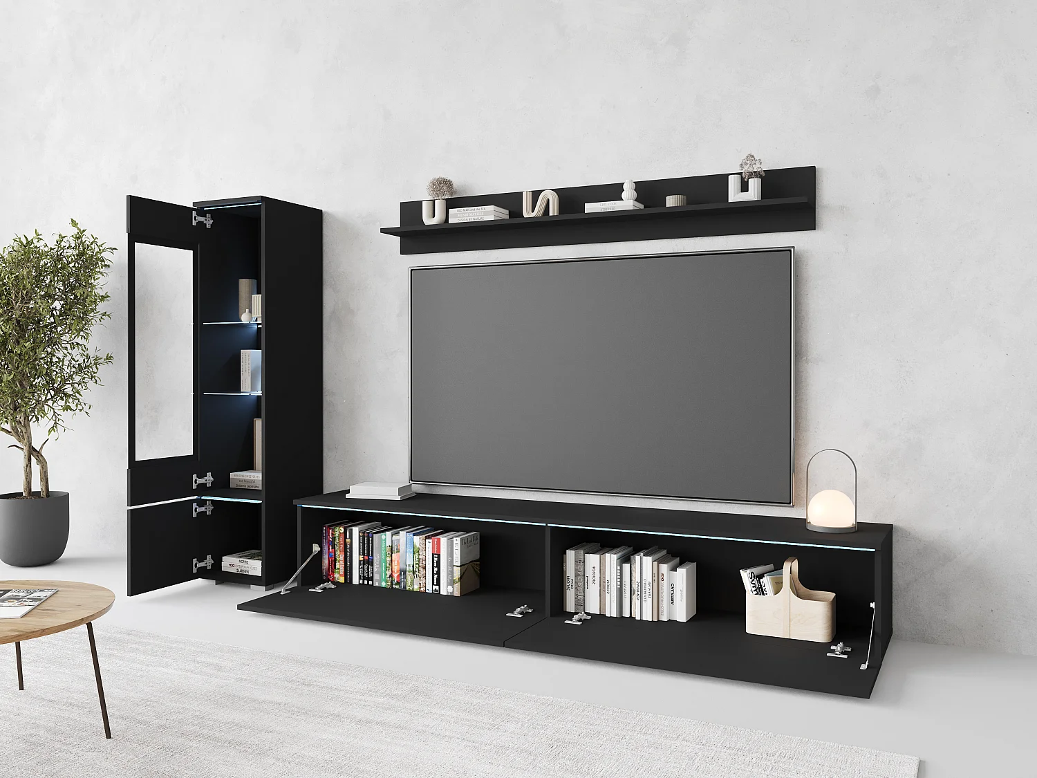 VEVE 1 Wandschrank in mattem Graphitschwarz mit Beleuchtung
