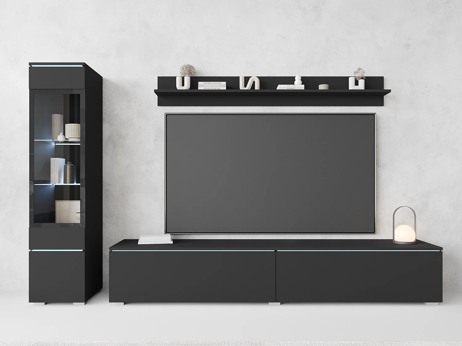 VEVE 1 Wandschrank in mattem Graphitschwarz mit Beleuchtung