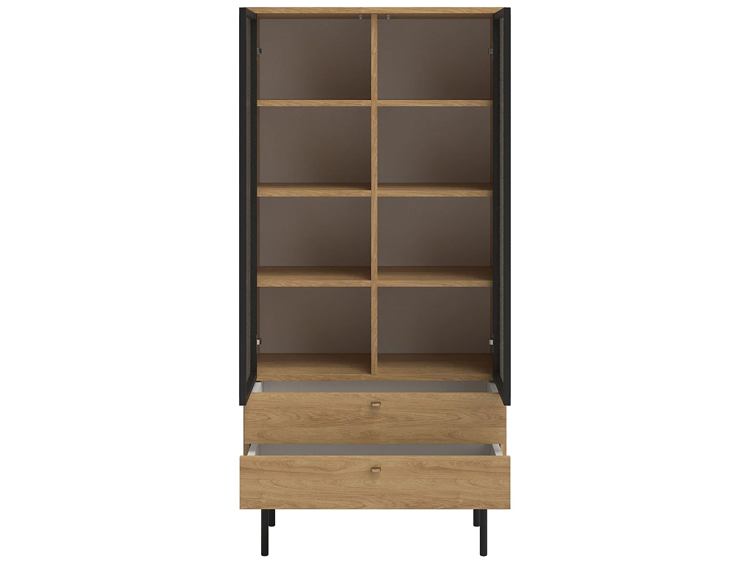 Vitrine mit 3 Regalböden - Holzoptik Hickory Natur - 85 cm - OLAR II
