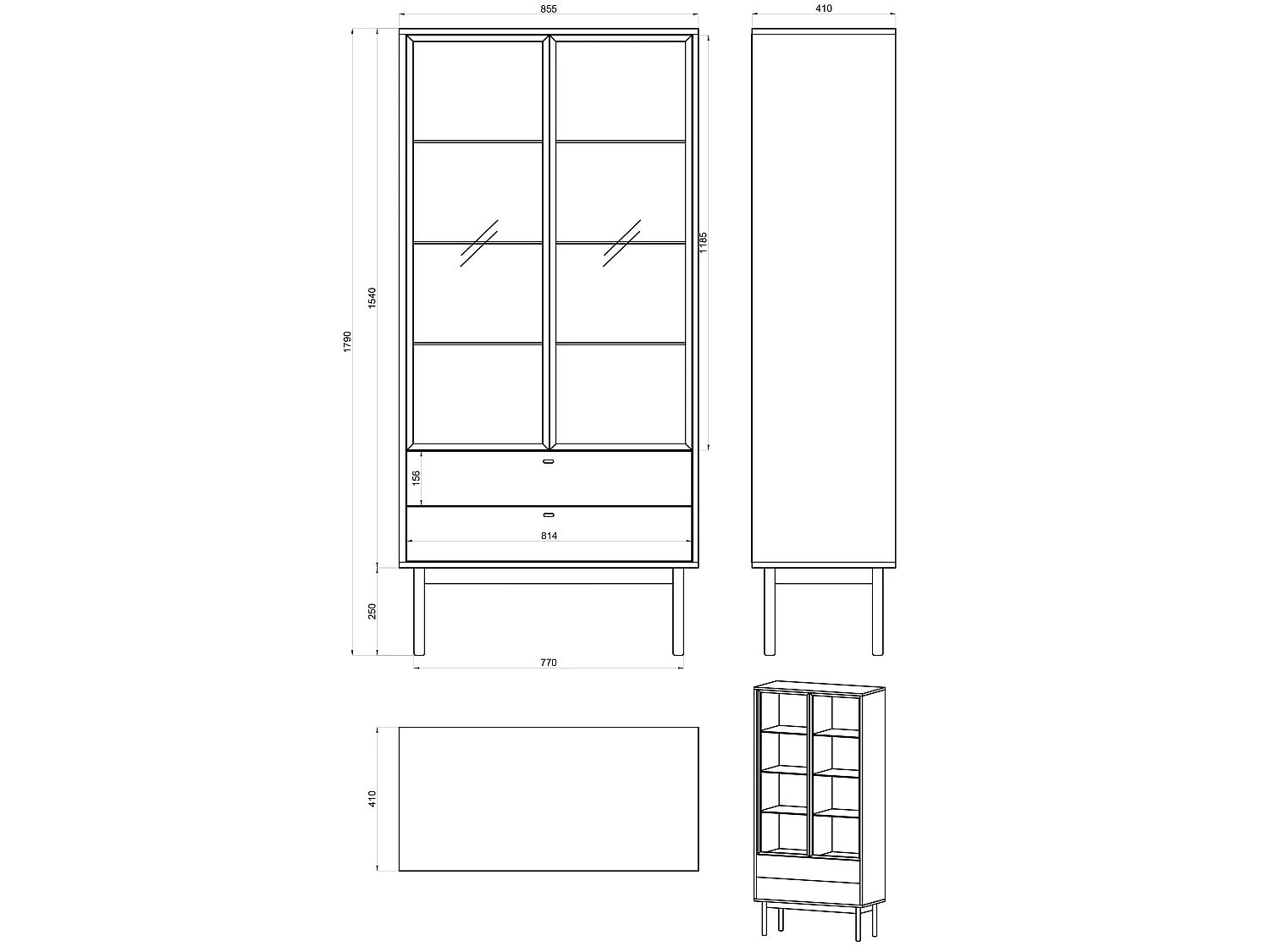 Vitrine mit 3 Regalböden - Holzoptik Hickory Natur - 85 cm - OLAR II