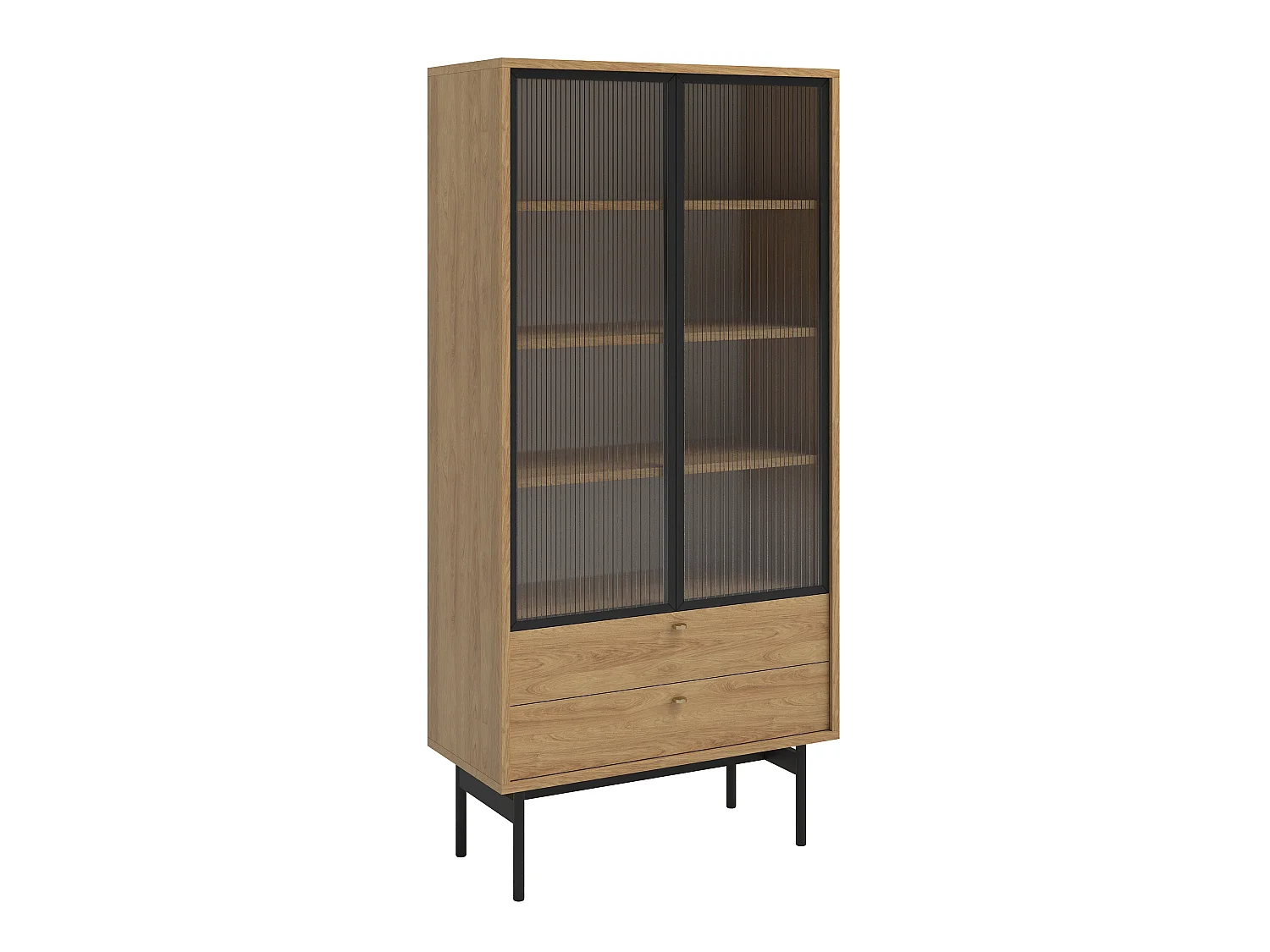 Vitrine mit 3 Regalböden - Holzoptik Hickory Natur - 85 cm - OLAR II