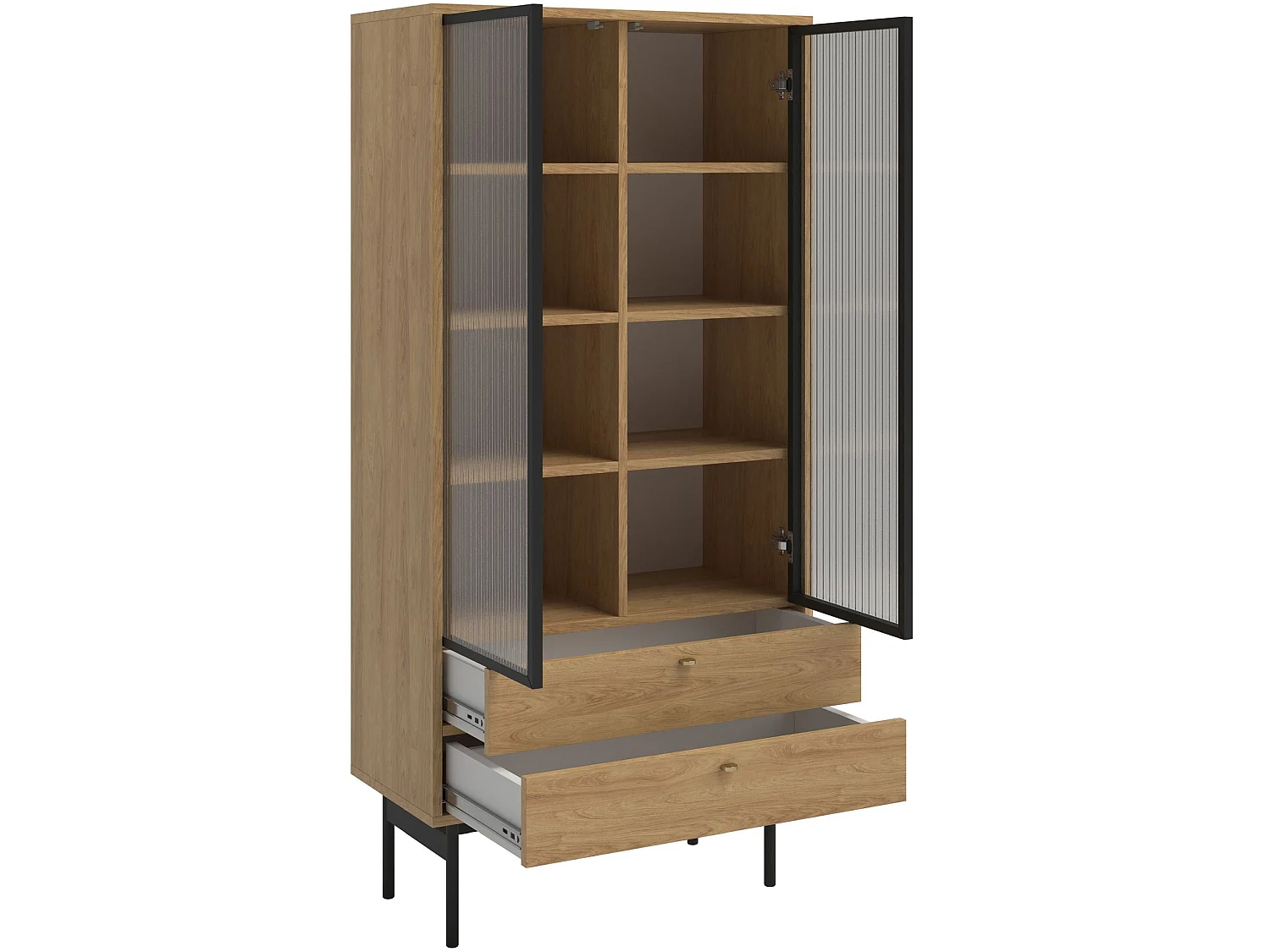 Vitrine mit 3 Regalböden - Holzoptik Hickory Natur - 85 cm - OLAR II