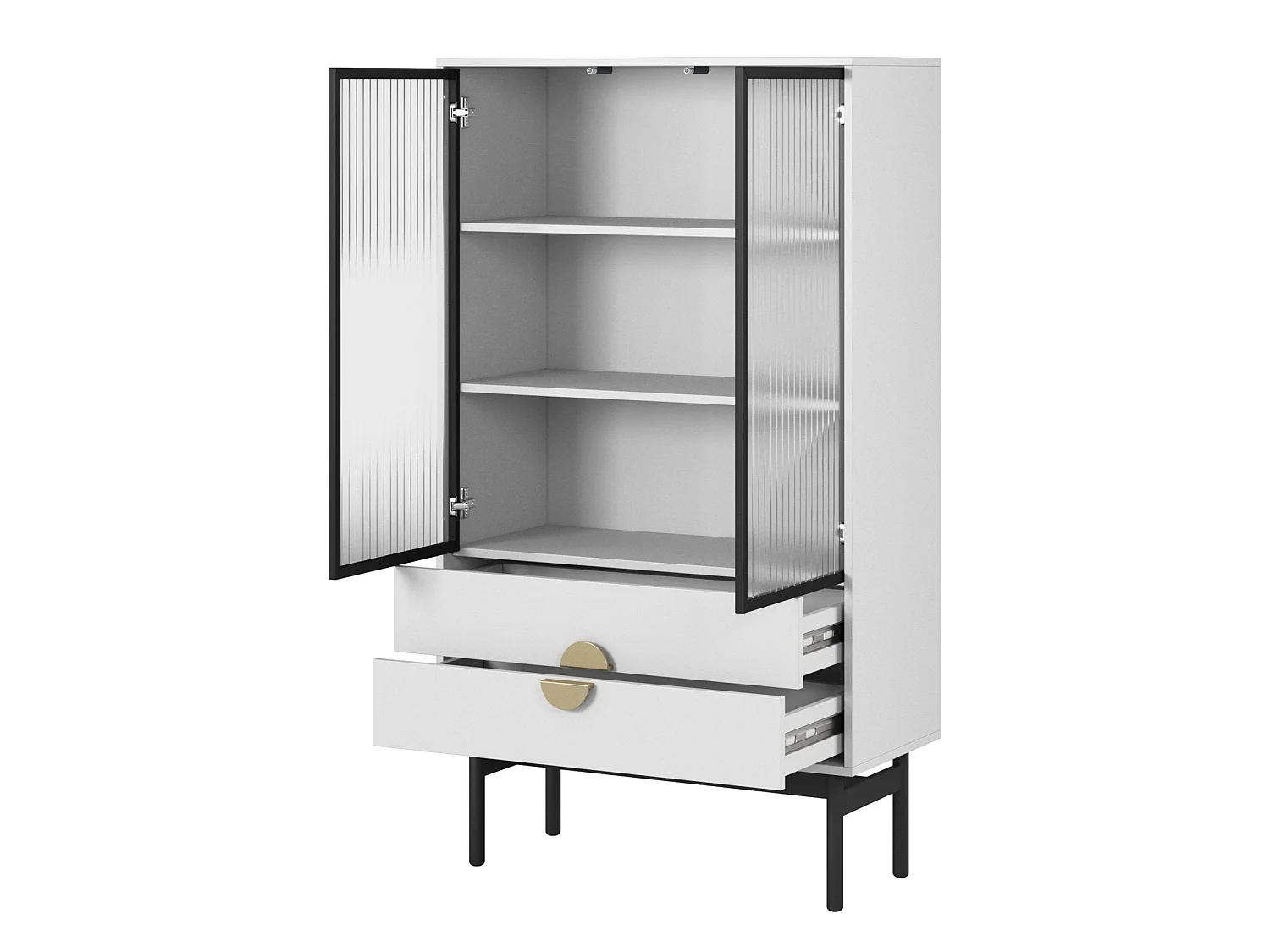 Vitrine mit 2 Regalböden und 2 Schubladen - Weiß - 150 cm - STOON II