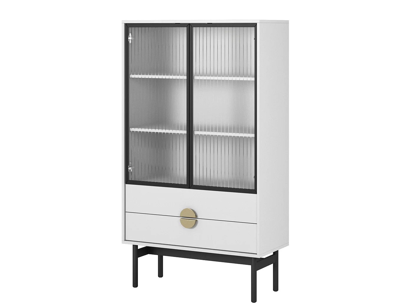 Vitrine mit 2 Regalböden und 2 Schubladen - Weiß - 150 cm - STOON II
