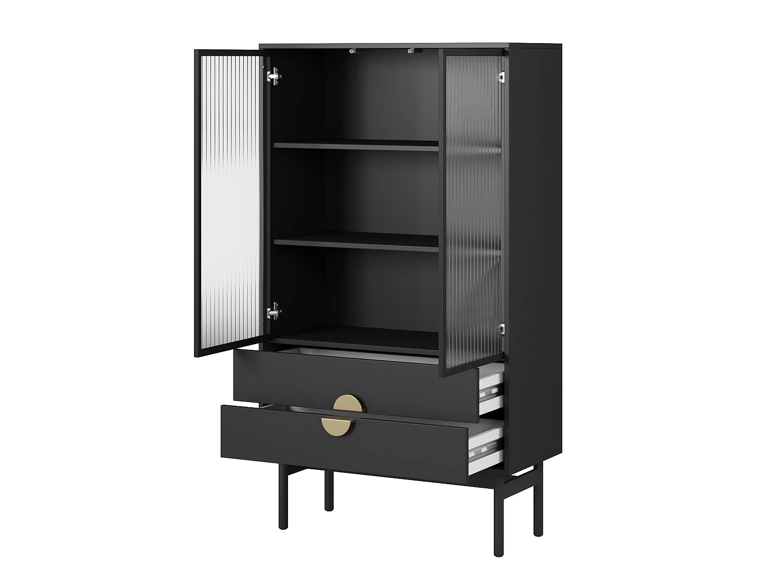 Vitrine mit 2 Regalböden und 2 Schubladen - Schwarz - 150 cm - STOON II