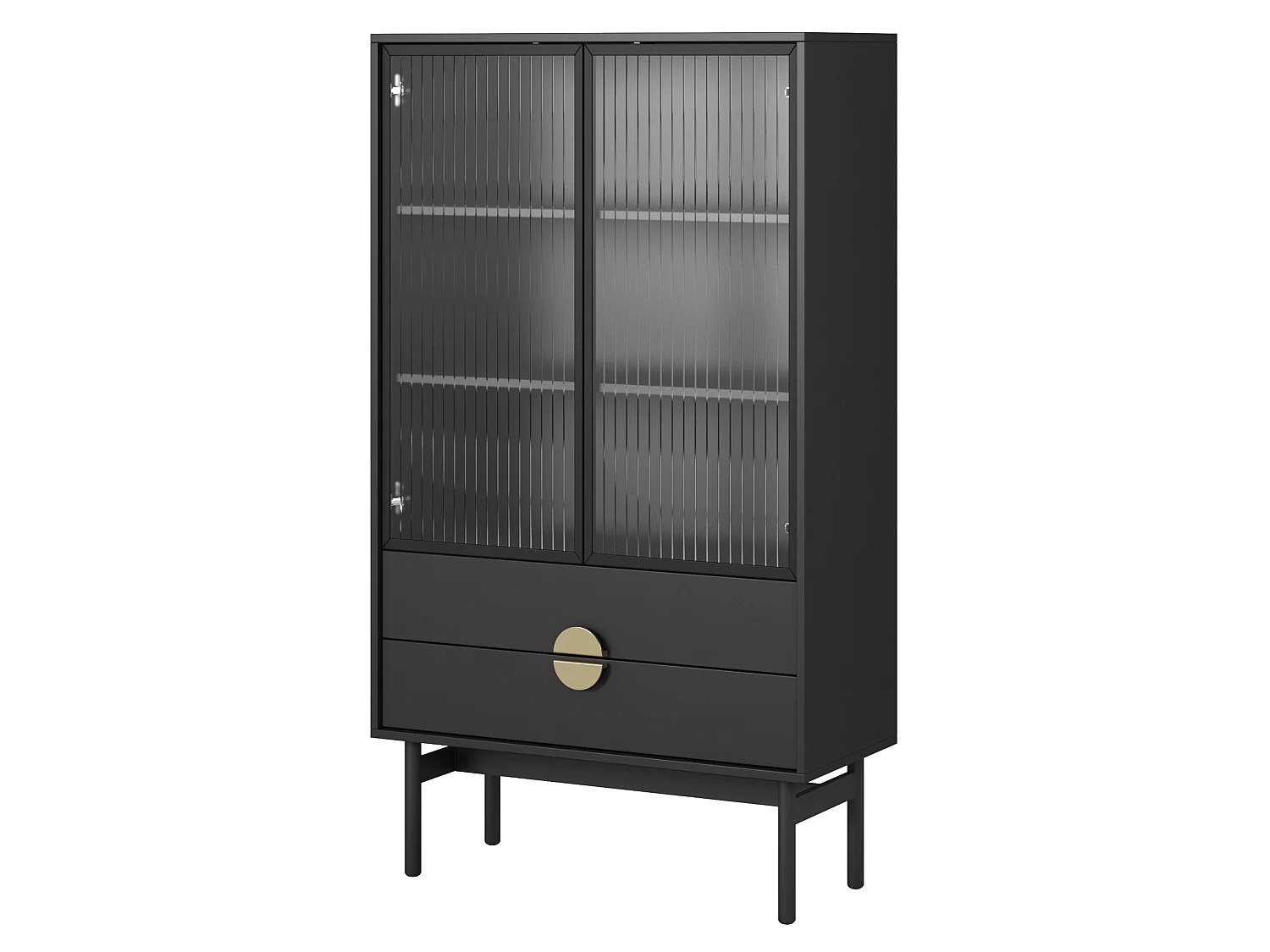 Vitrine mit 2 Regalböden und 2 Schubladen - Schwarz - 150 cm - STOON II