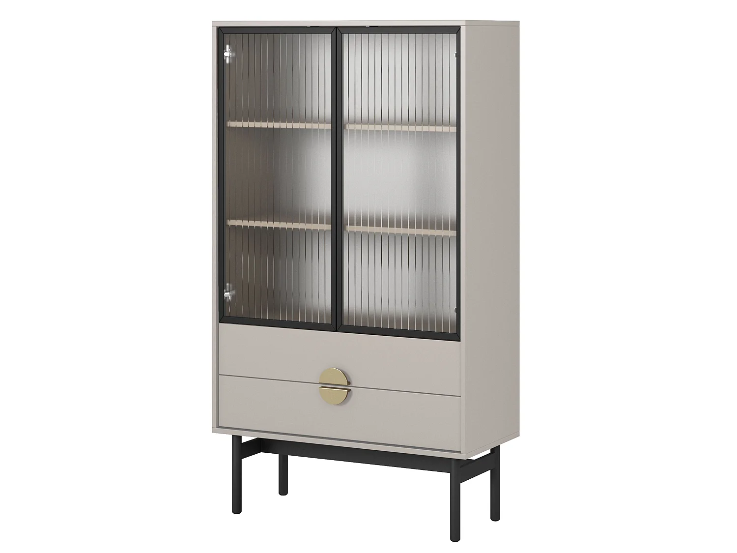 Vitrine mit 2 Regalböden und 2 Schubladen - Taupe - 150 cm - STOON II