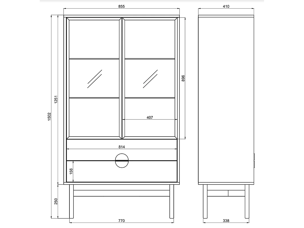 Vitrine mit 2 Regalböden und 2 Schubladen - Taupe - 150 cm - STOON II