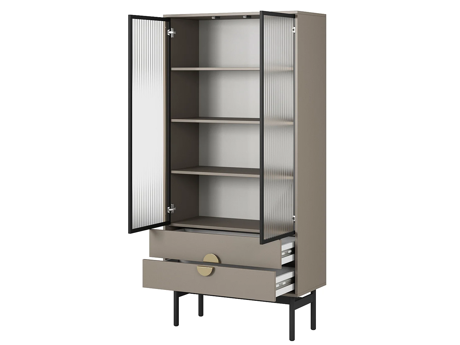 Vitrine mit 3 Regalböden und 2 Schubladen - Steingrau - 175 cm - STOON II