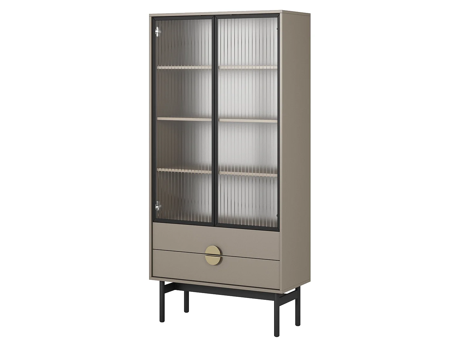 Vitrine mit 3 Regalböden und 2 Schubladen - Steingrau - 175 cm - STOON II