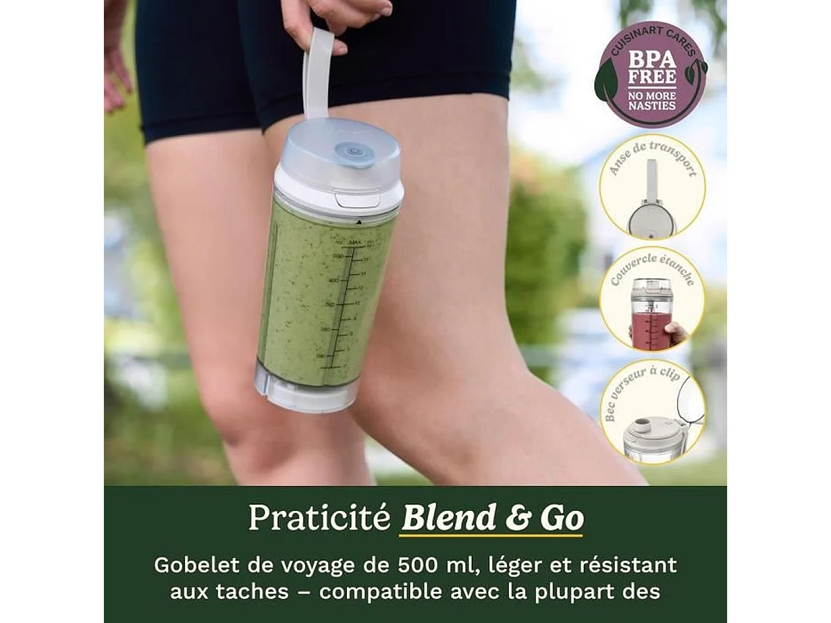 Blender - CUISINART - PBL100E Blast&Go - 120 W - 500 ml - 50 dB - Blanc