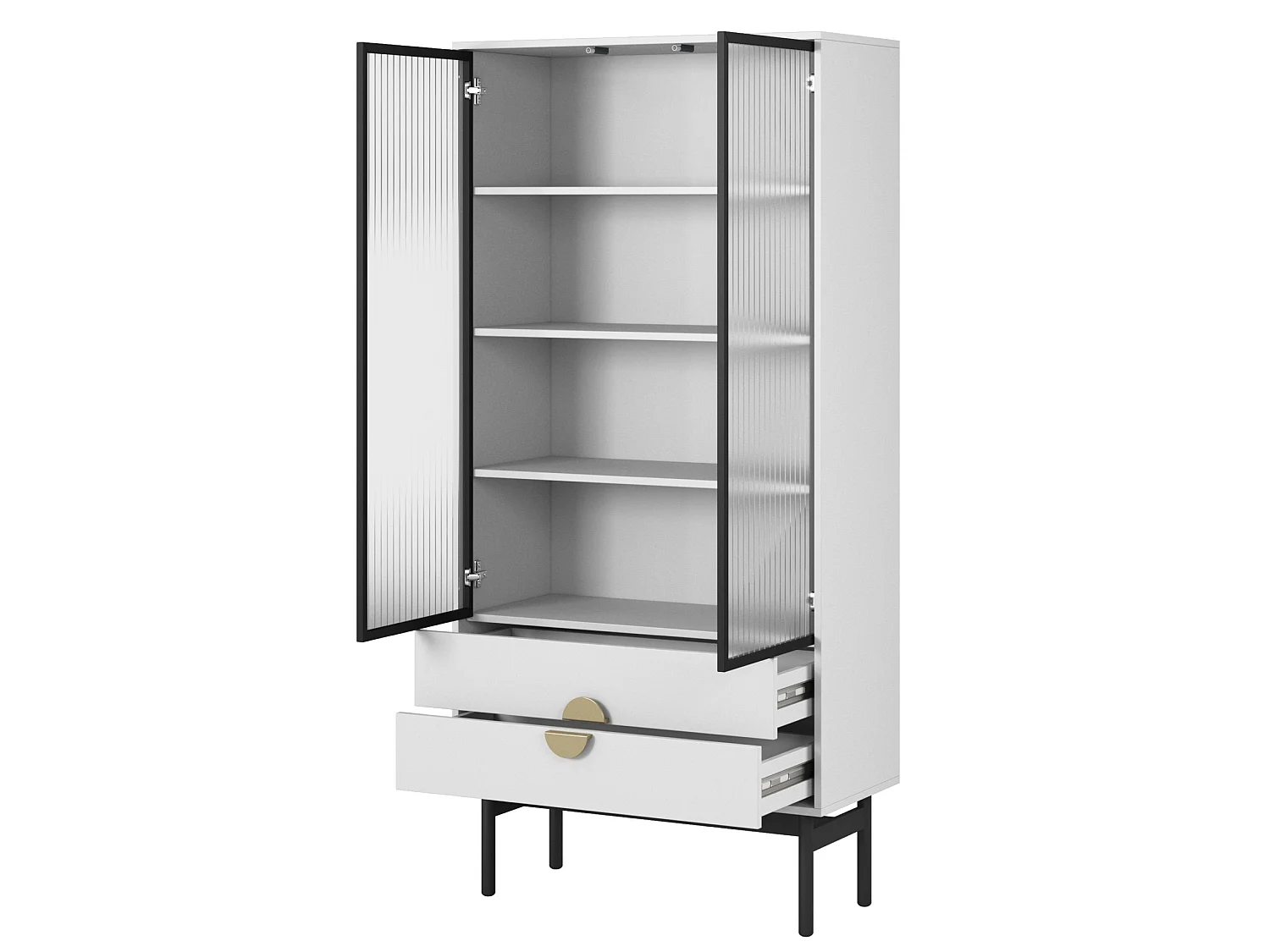 Vitrine mit 3 Regalböden und 2 Schubladen - Weiß - 175 cm - STOON II