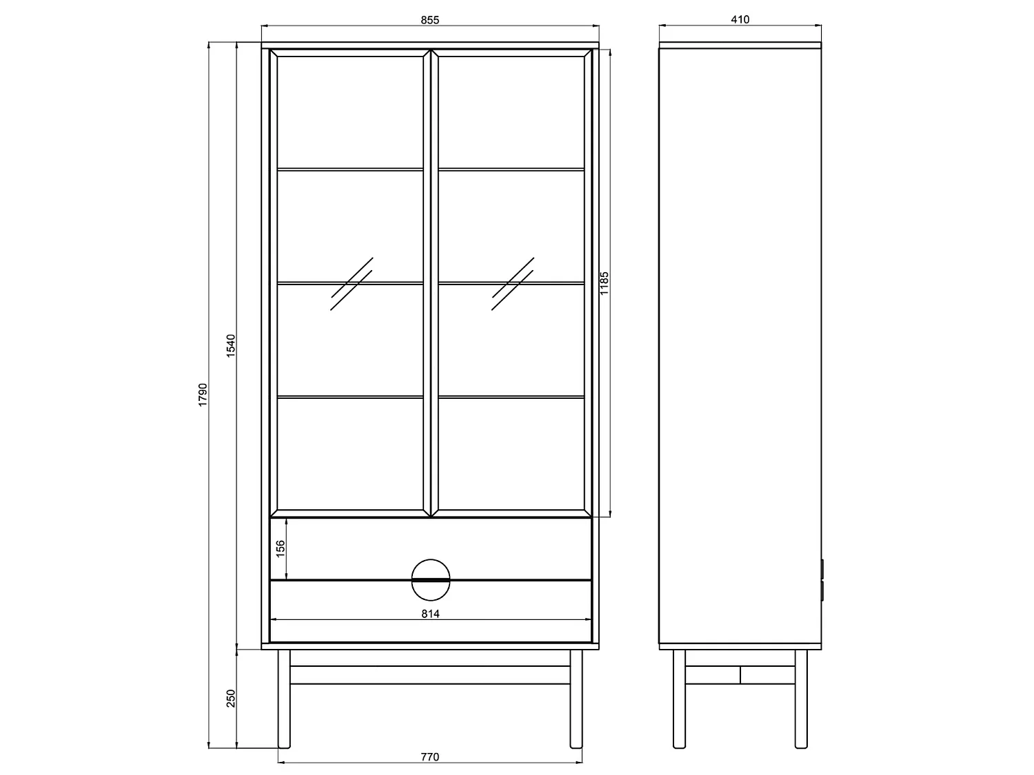 Vitrine mit 3 Regalböden und 2 Schubladen - Weiß - 175 cm - STOON II