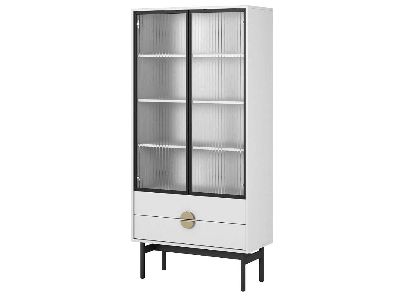 Vitrine mit 3 Regalböden und 2 Schubladen - Weiß - 175 cm - STOON II