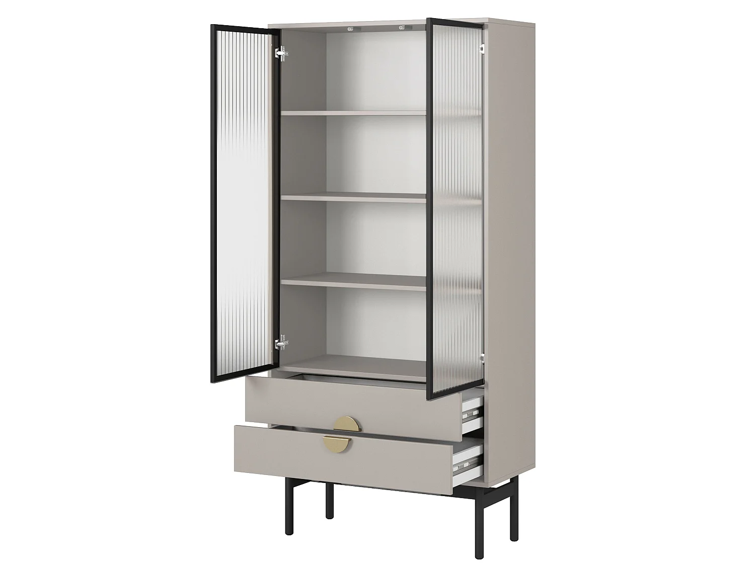 Vitrine mit 3 Regalböden und 2 Schubladen - Taupe - 175 cm - STOON II