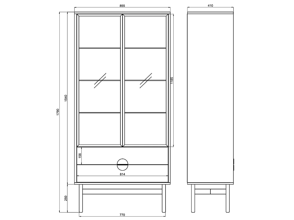 Vitrine mit 3 Regalböden und 2 Schubladen - Taupe - 175 cm - STOON II