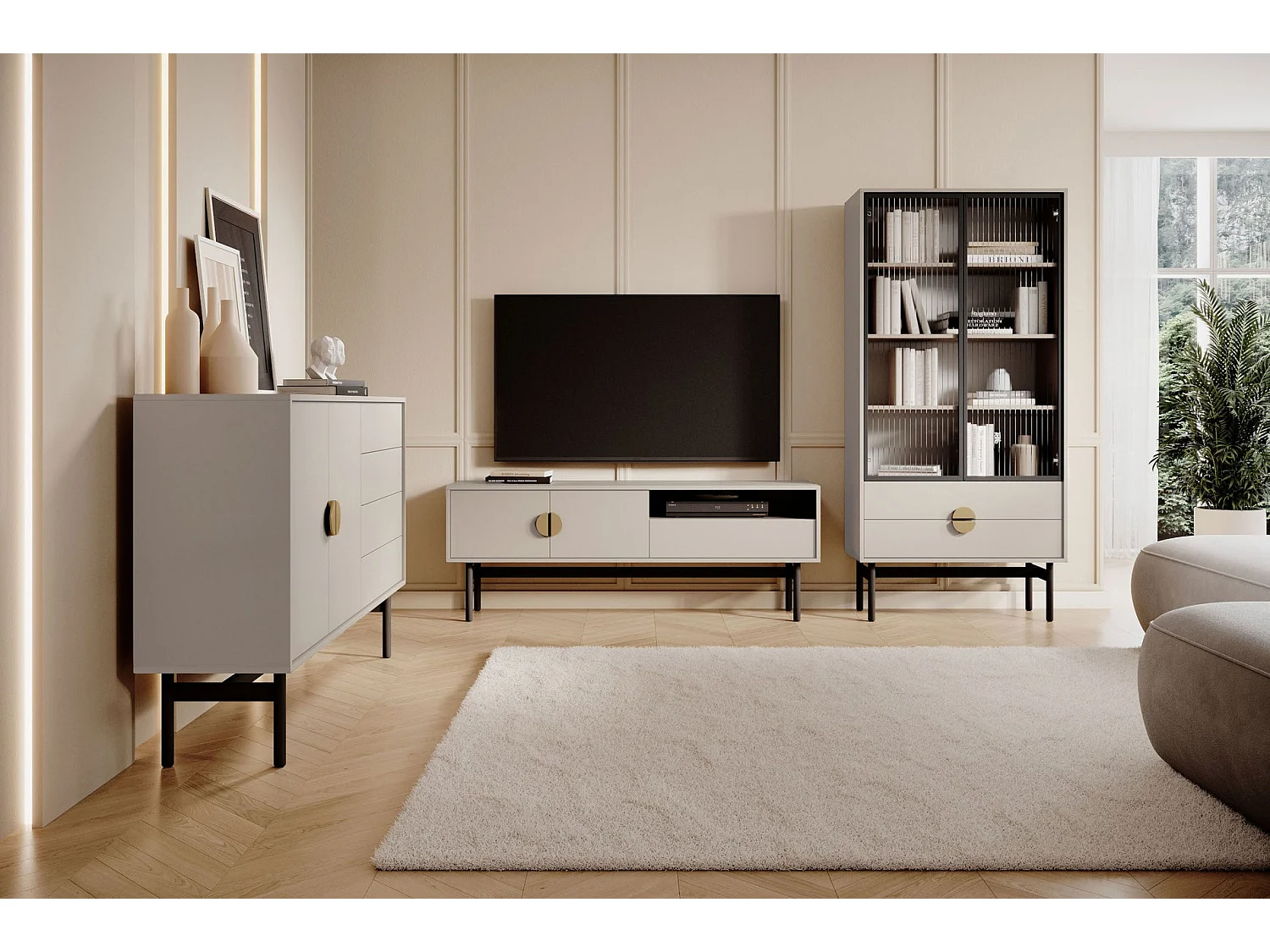 Meuble TV avec 1 tiroir et 1 niche - 154 cm - taupe - STOON II