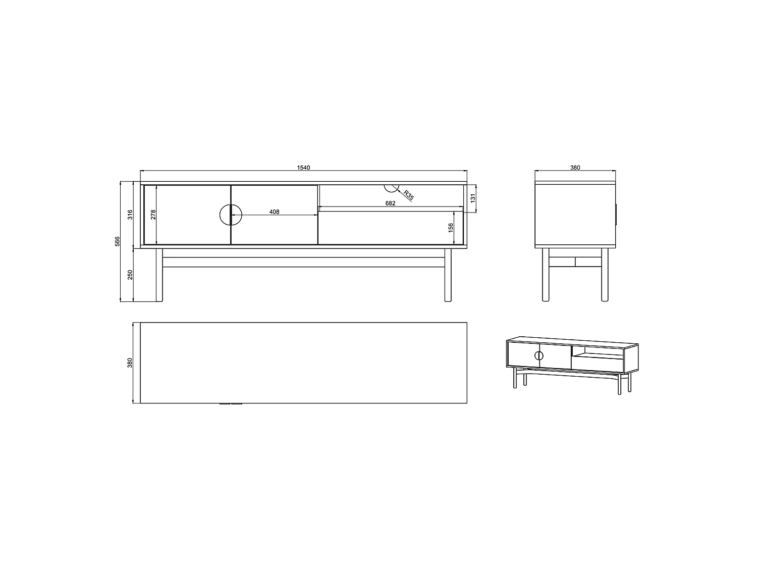 Meuble TV avec 1 tiroir et 1 niche - 154 cm - taupe - STOON II