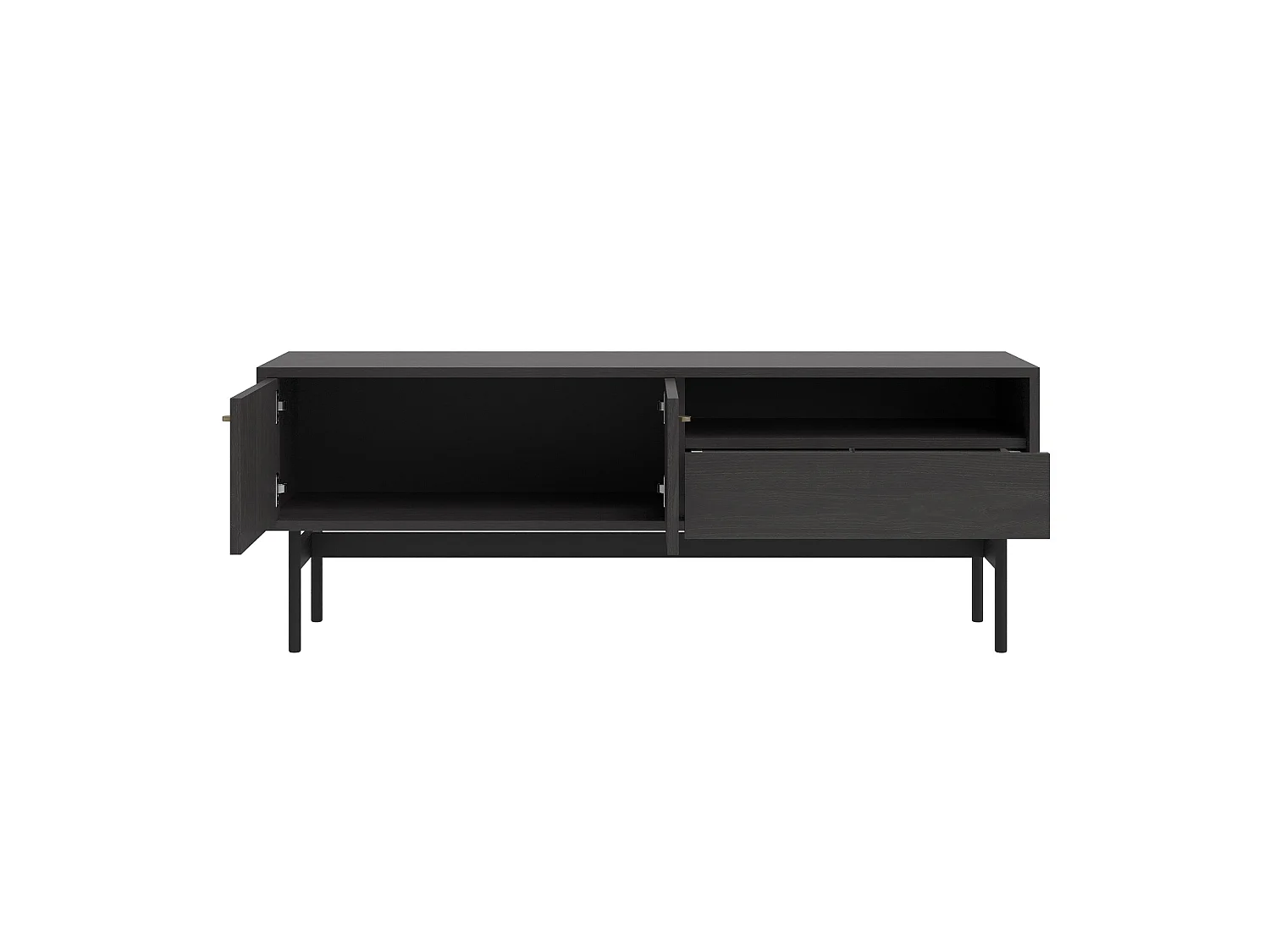 Meuble TV avec 2 portes, 1 tiroir et 1 niche - 154 cm - frêne Portland noir - OLAR II