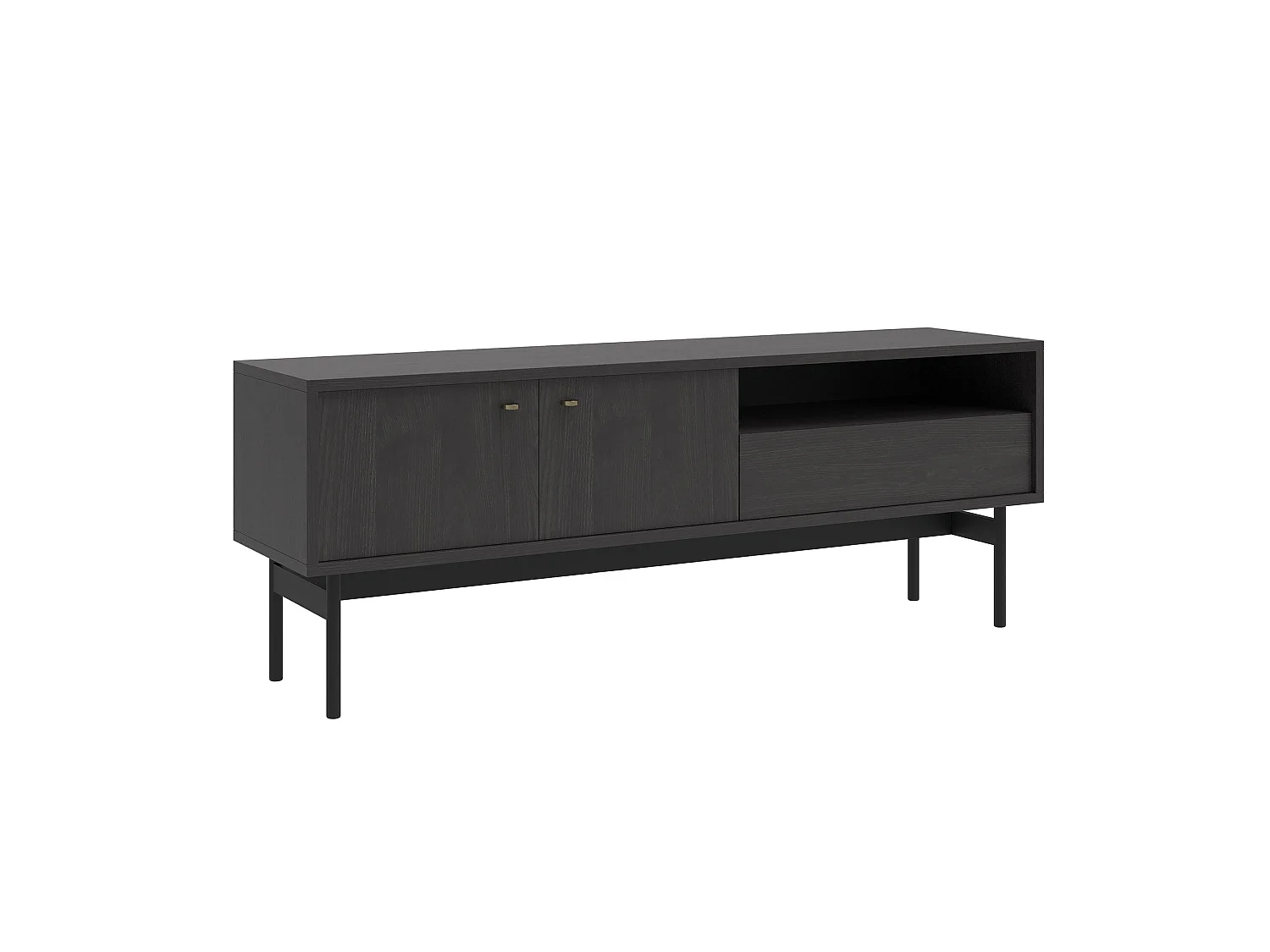 Meuble TV avec 2 portes, 1 tiroir et 1 niche - 154 cm - frêne Portland noir - OLAR II