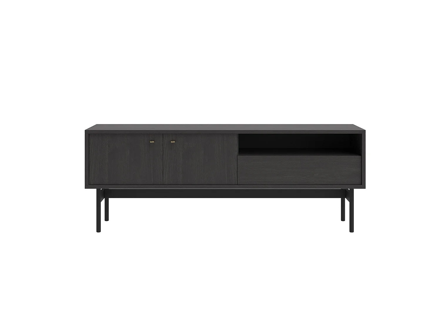 Meuble TV avec 2 portes, 1 tiroir et 1 niche - 154 cm - frêne Portland noir - OLAR II