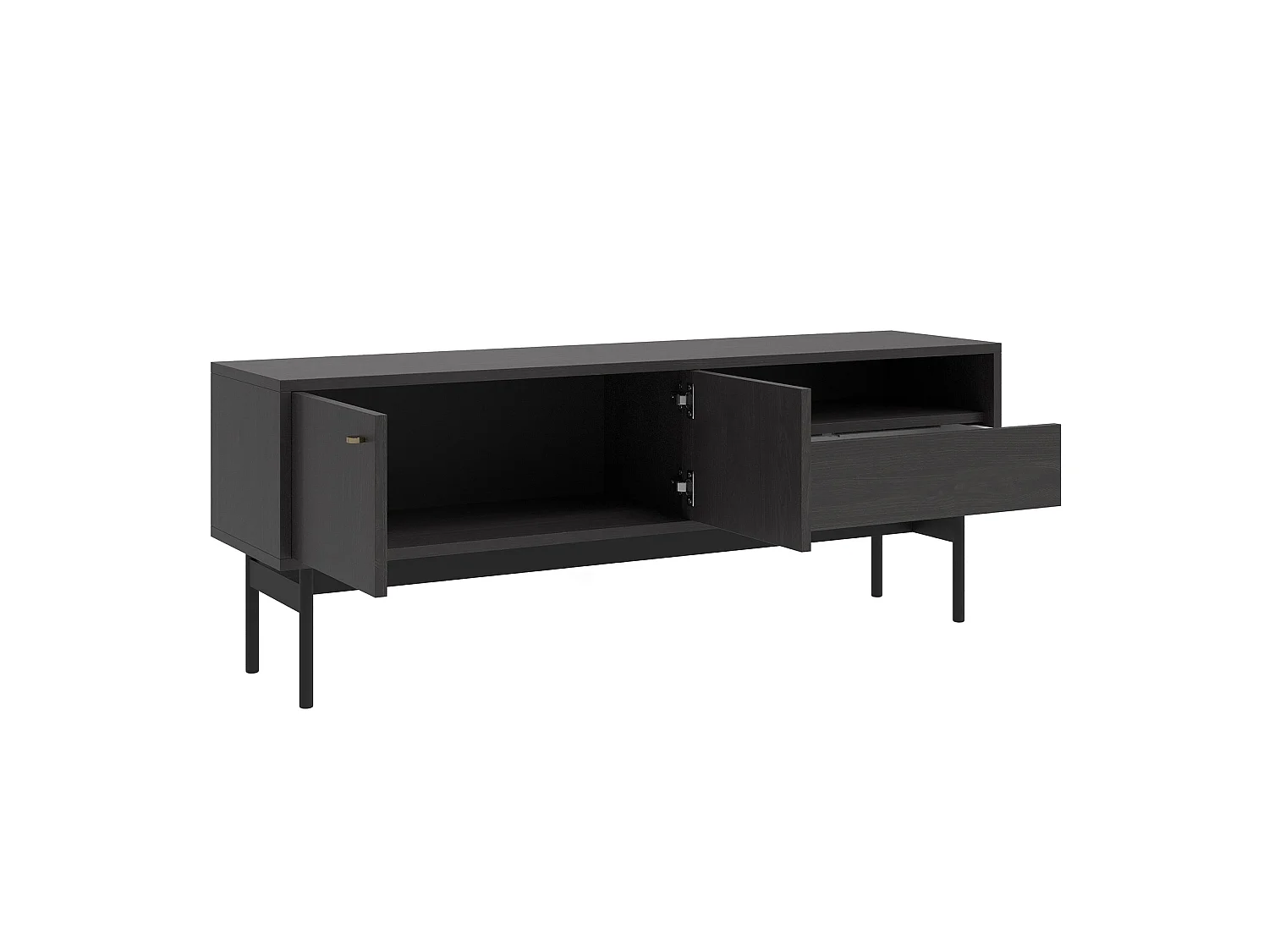 Meuble TV avec 2 portes, 1 tiroir et 1 niche - 154 cm - frêne Portland noir - OLAR II