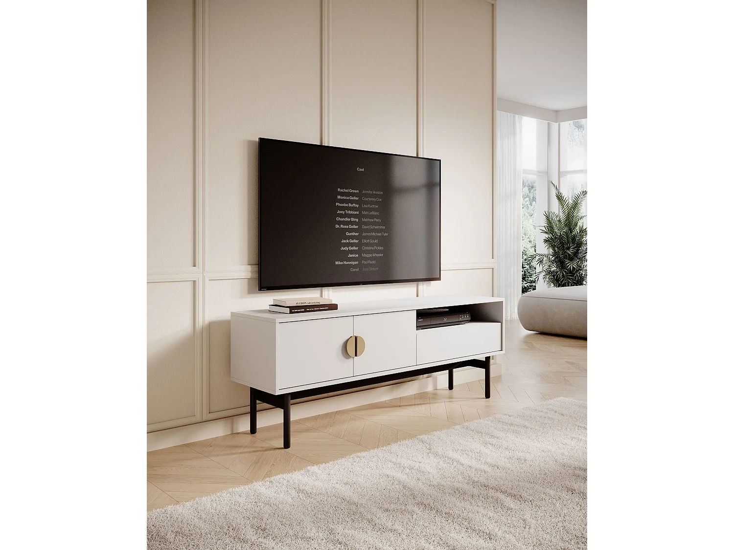 Meuble TV avec 1 tiroir et 1 niche - 154 cm - blanc - STOON II