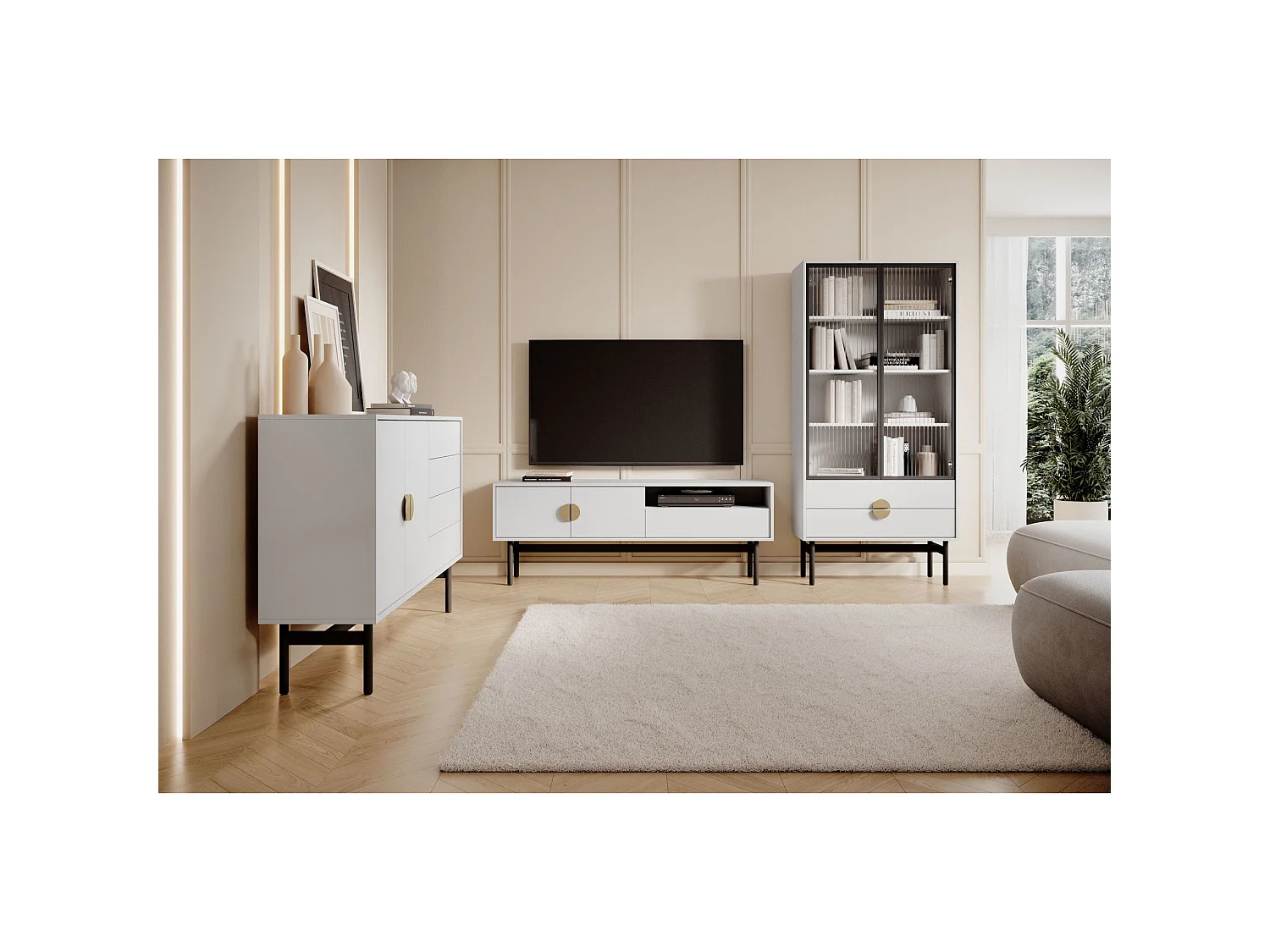 Meuble TV avec 1 tiroir et 1 niche - 154 cm - blanc - STOON II