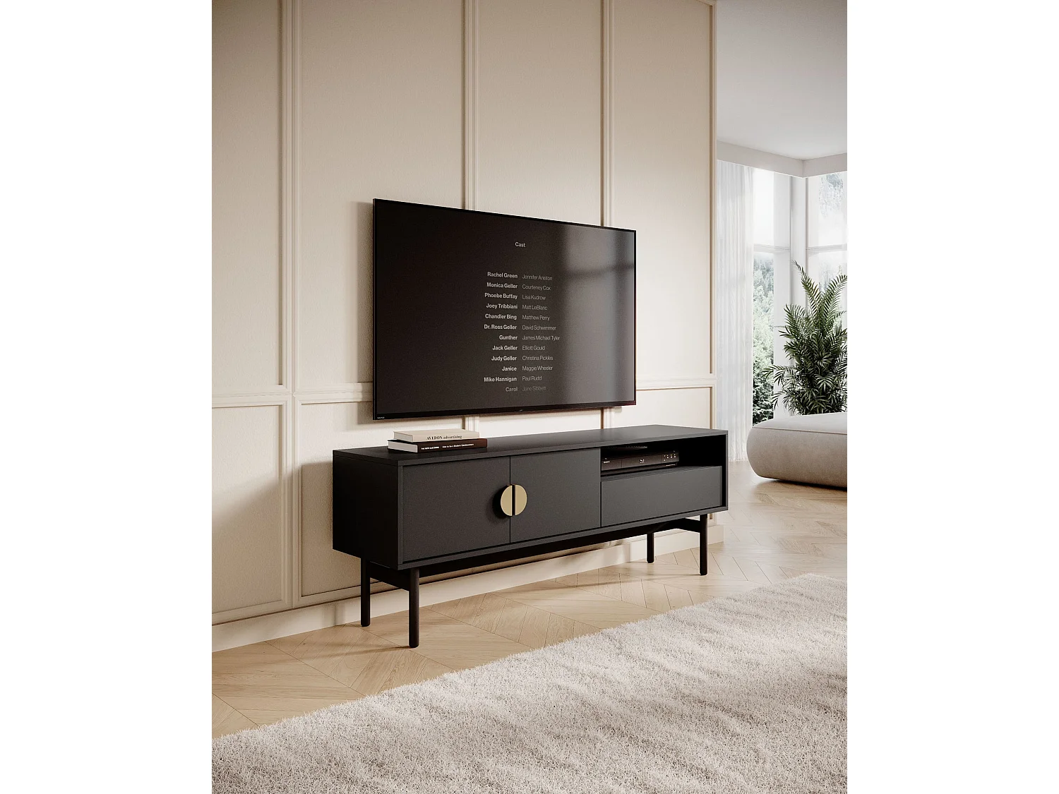 Meuble TV avec 1 tiroir et 1 niche - 154 cm - noir - STOON II