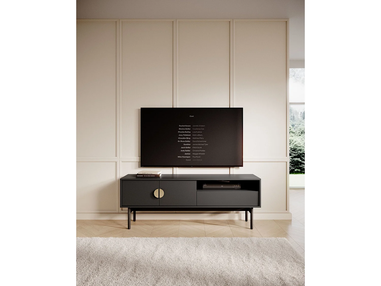Meuble TV avec 1 tiroir et 1 niche - 154 cm - noir - STOON II
