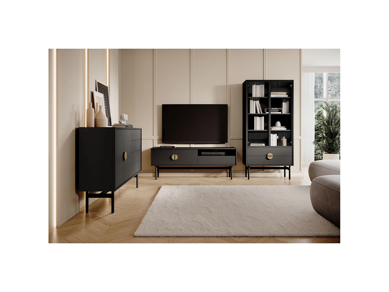 Meuble TV avec 1 tiroir et 1 niche - 154 cm - noir - STOON II