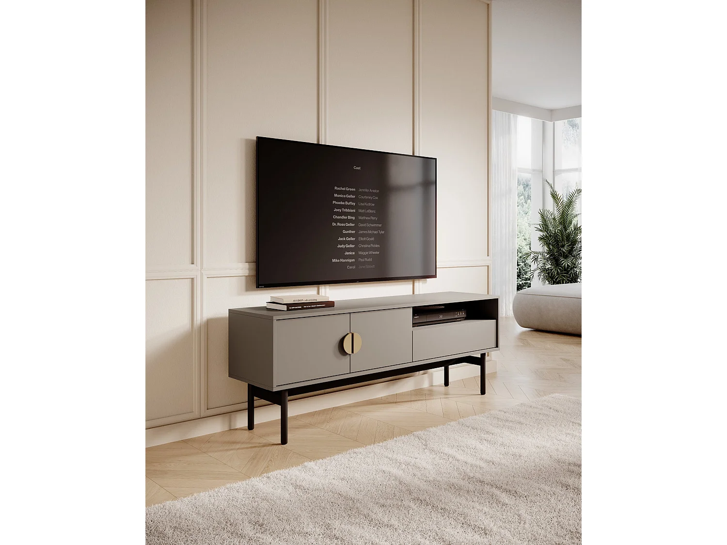 Meuble TV avec 1 tiroir et 1 niche - 154 cm - gris pierre - STOON II