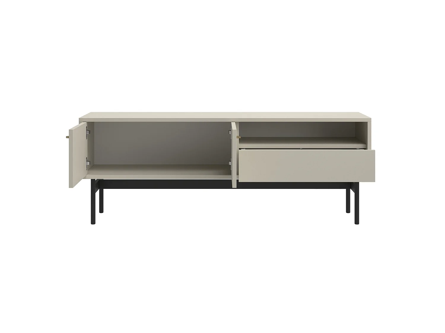 Meuble TV avec 2 portes, 1 tiroir et 1 niche - 154 cm - grège - OLAR II