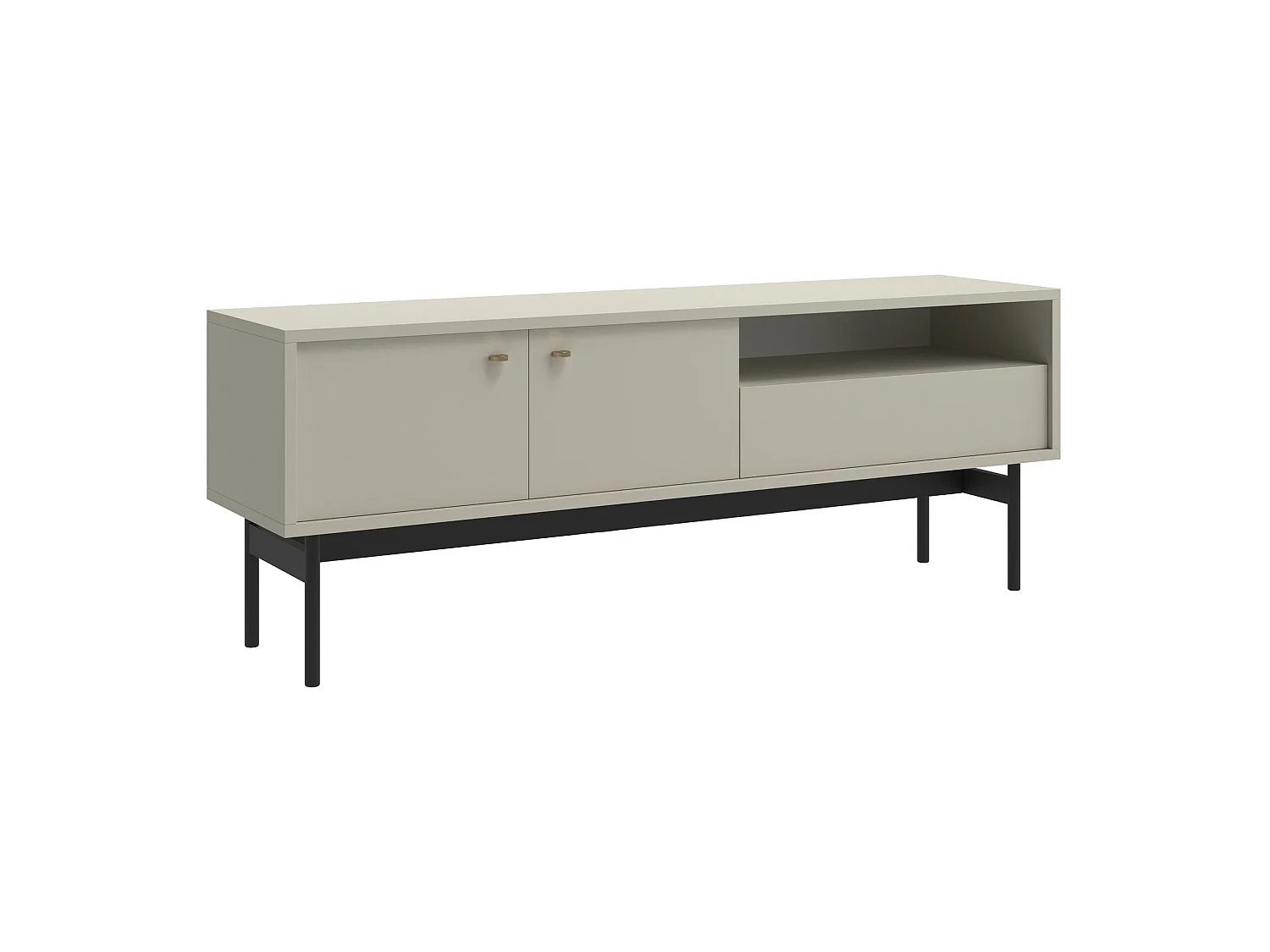 Meuble TV avec 2 portes, 1 tiroir et 1 niche - 154 cm - grège - OLAR II