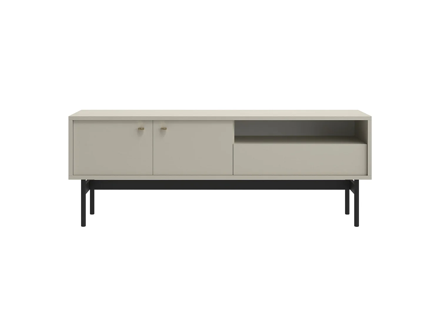 Meuble TV avec 2 portes, 1 tiroir et 1 niche - 154 cm - grège - OLAR II