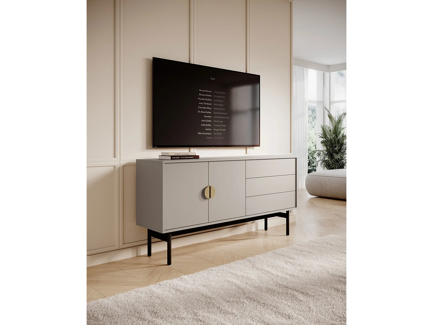 Meuble TV avec 2 portes et 3 tiroirs - 154 cm - taupe - STOON II