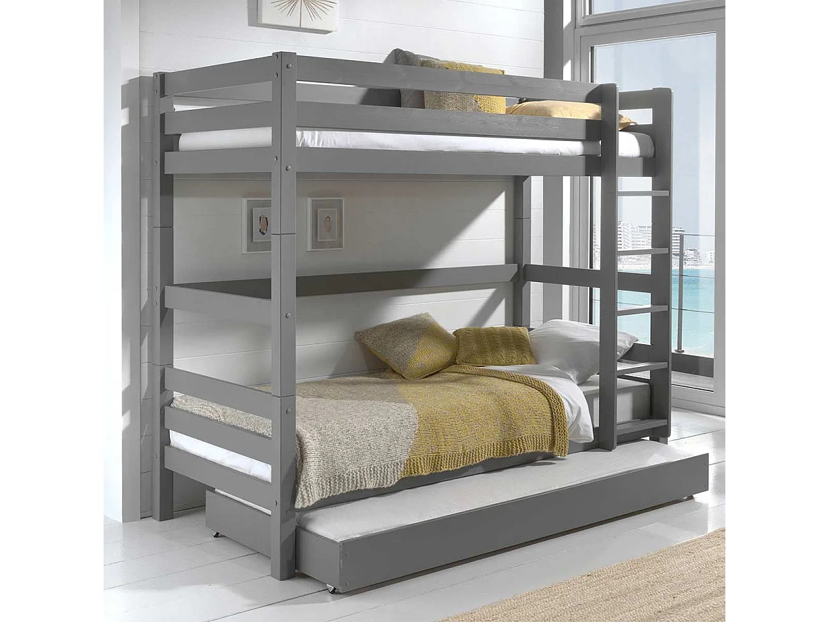 Pack - Lit Superposé Enfant & Tiroir "Pino III" Gris