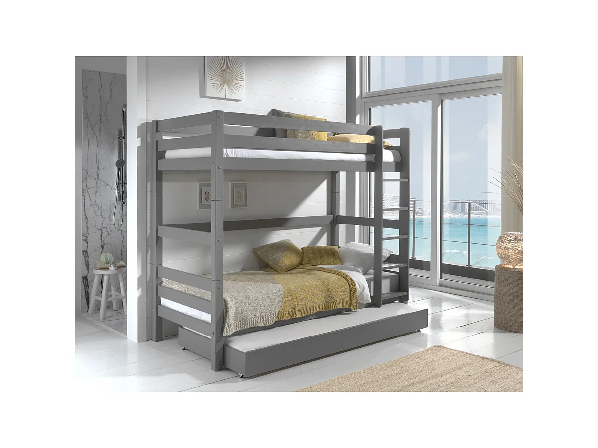 Pack - Lit Superposé Enfant & Tiroir "Pino III" Gris