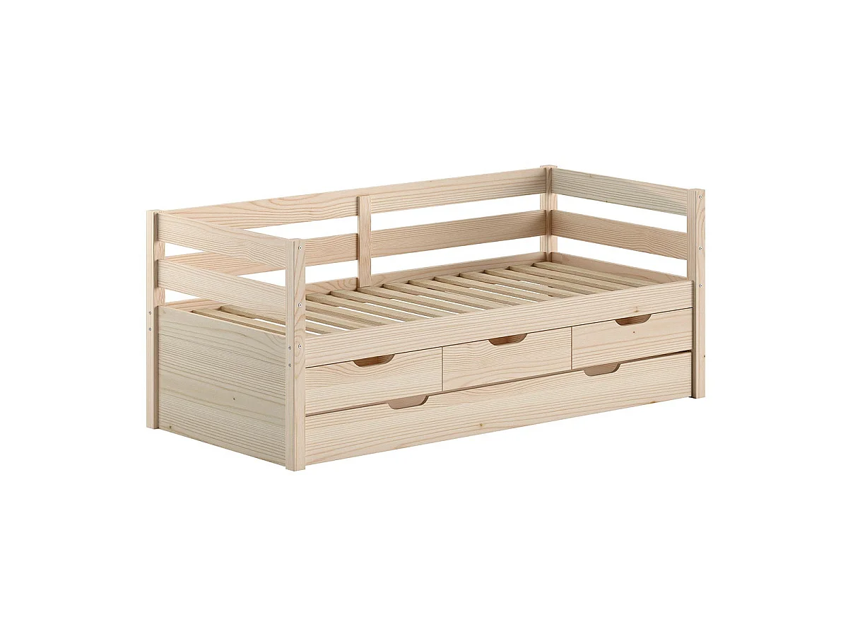 Pack - Lit Capitaine & 4 Tiroirs "Margrit" 90x200cm Naturel