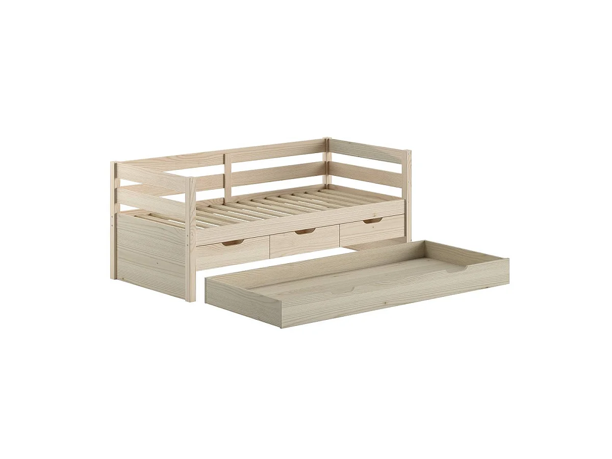 Pack - Lit Capitaine & 4 Tiroirs "Margrit" 90x200cm Naturel