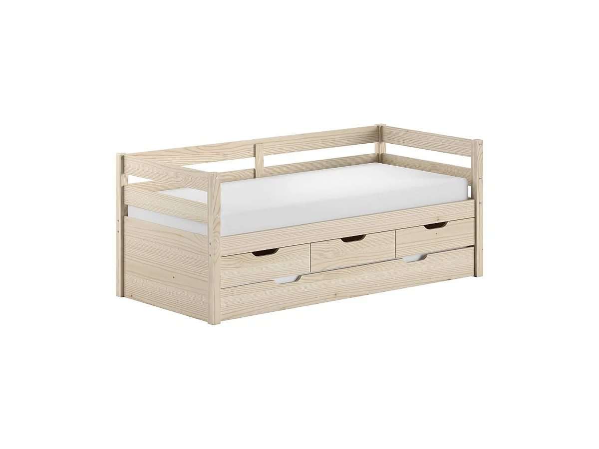 Pack - Lit Capitaine & 4 Tiroirs "Margrit" 90x200cm Naturel