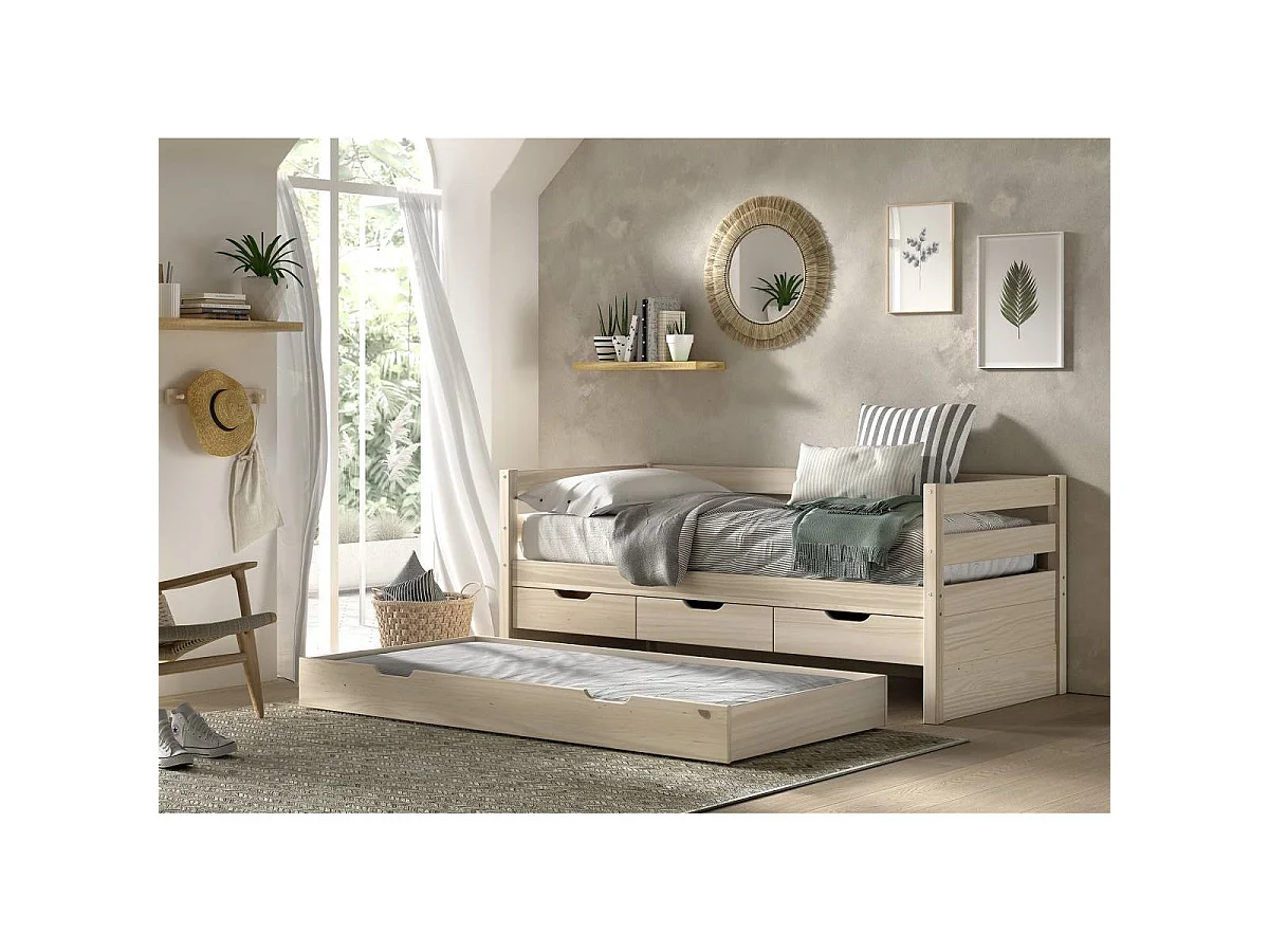 Pack - Lit Capitaine & 4 Tiroirs "Margrit" 90x200cm Naturel