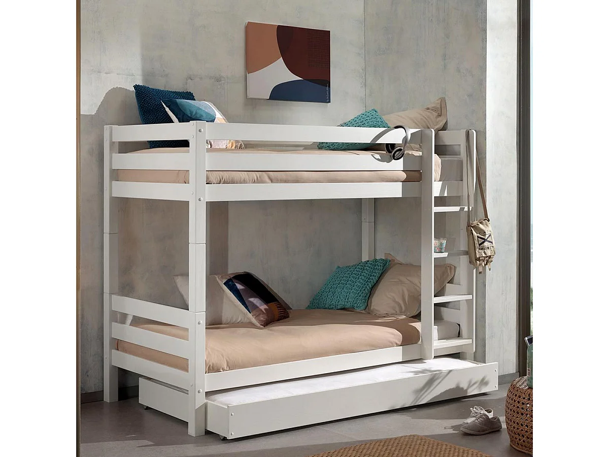 Pack - Lit Superposé Enfant & Tiroir "Pino" 161cm Blanc