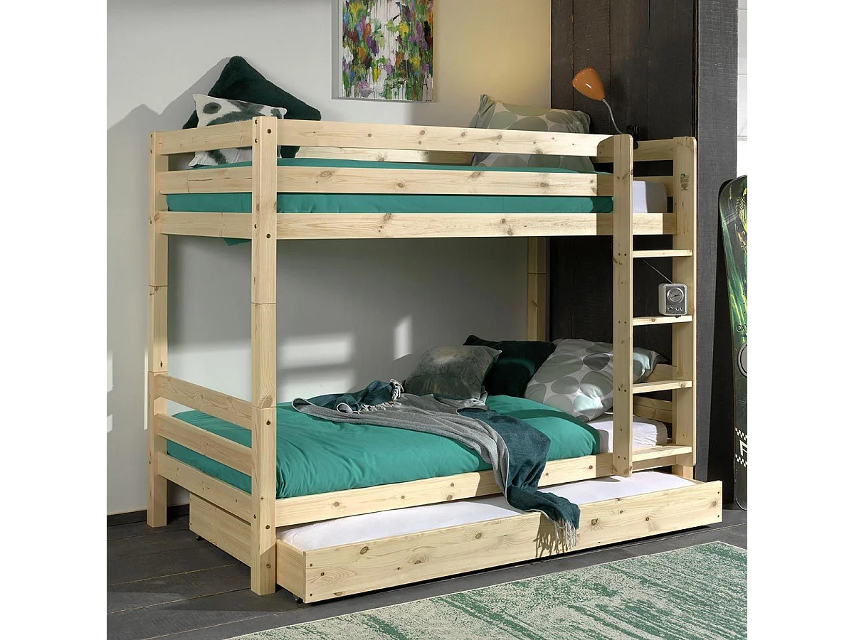 Pack - Lit Superposé Enfant & Tiroir "Pino" 161cm Naturel