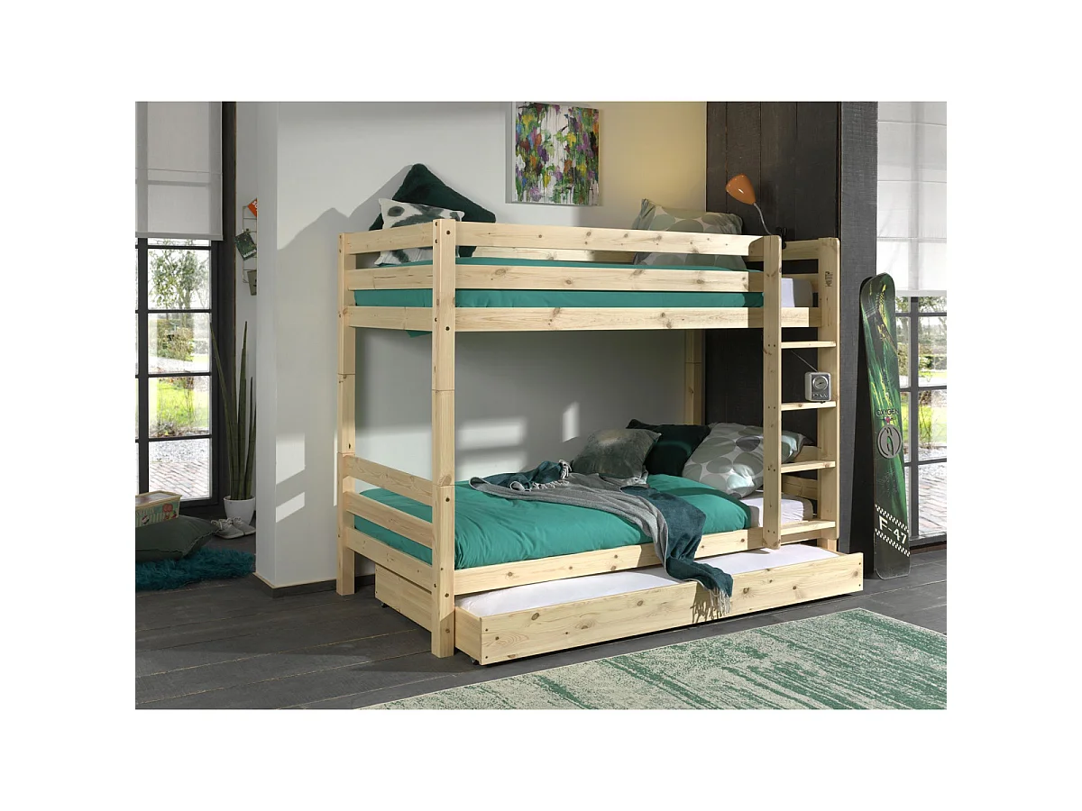 Pack - Lit Superposé Enfant & Tiroir "Pino" 161cm Naturel