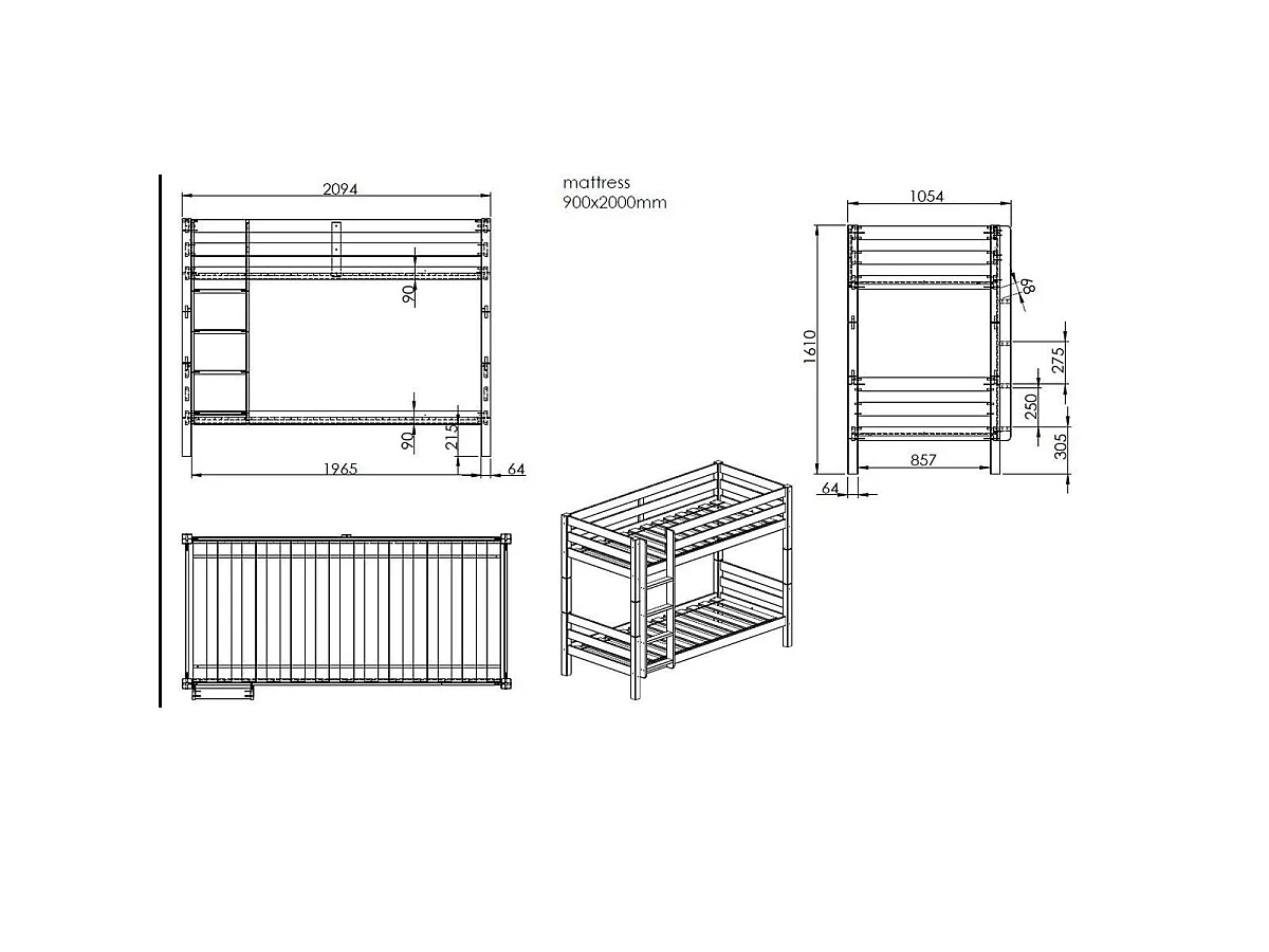 Pack - Lit Superposé Enfant & Tiroir "Pino" 161cm Naturel