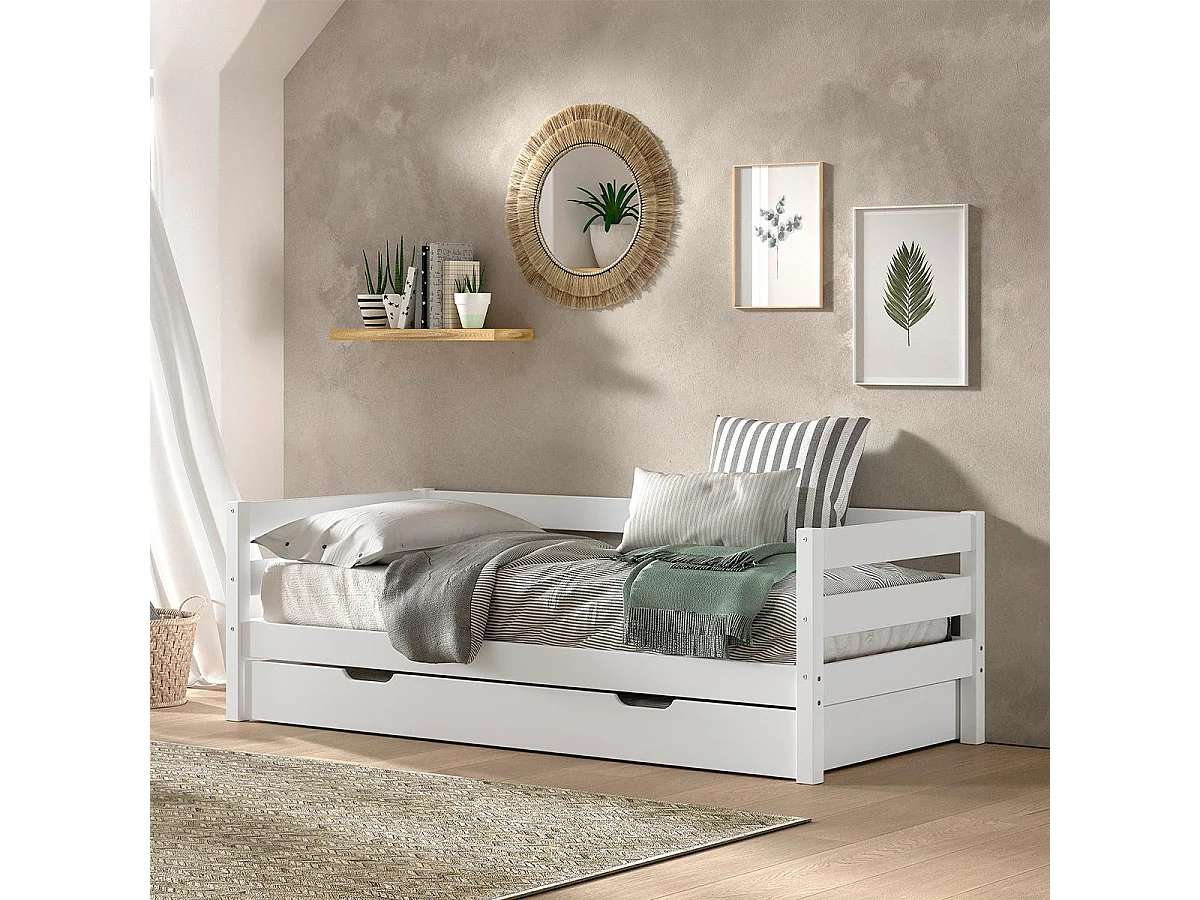 Pack - Lit Capitaine & Tiroir-Lit "Margrit" 90x200cm Blanc