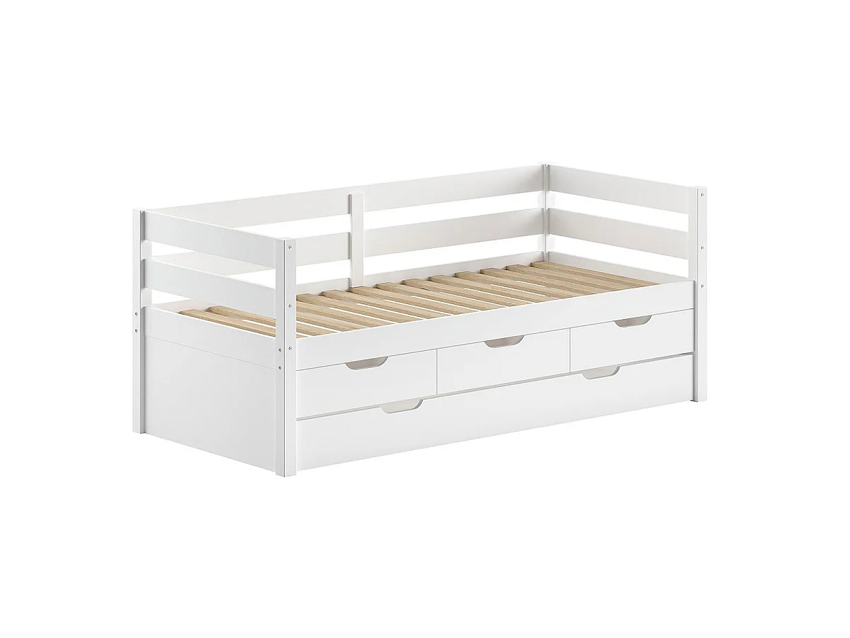 Pack - Lit Capitaine & 4 Tiroirs "Margrit" 90x200cm Blanc